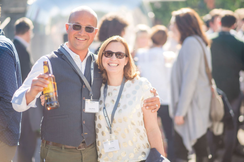 Tristan Rhodes and Rachel Bell enjoying the sunshine at the Stride Treglown Staff Conference