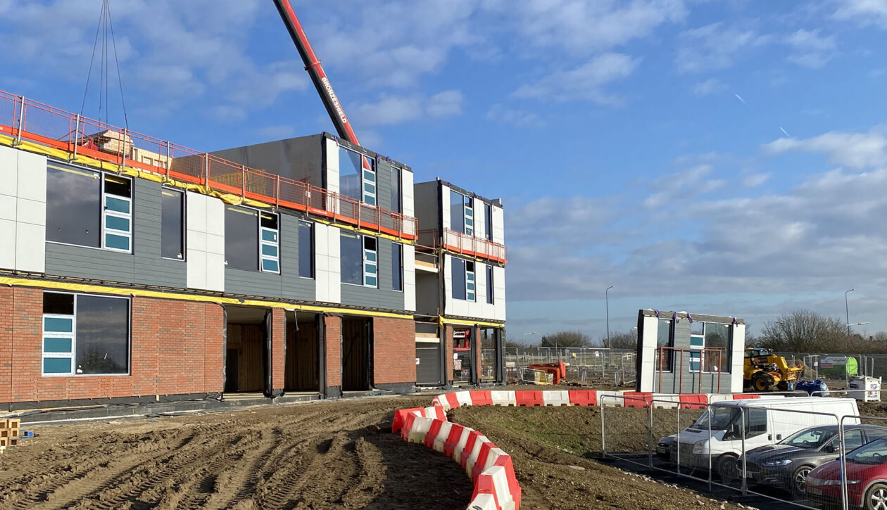 Thames Park on site cranage of panelised system 